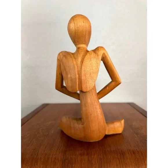 Vintage Hand-Carved Wooden Meditating Figure, Seated Pose